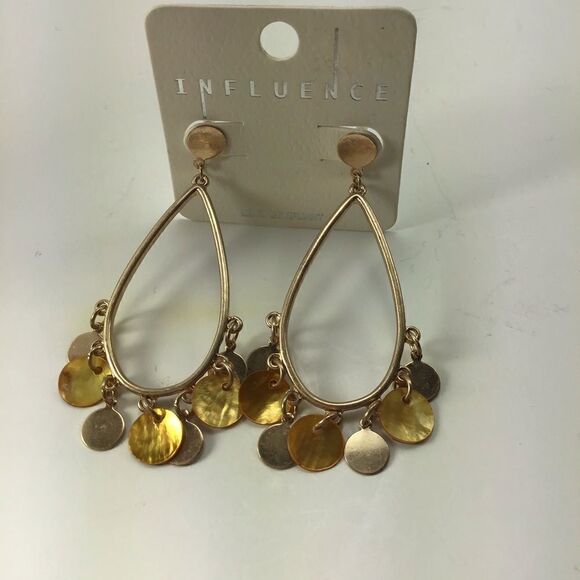 Boho Influence Oval Hoop Circle Dangle Post Earrings Gold-tone/Capiz Shell - Picture 5 of 5